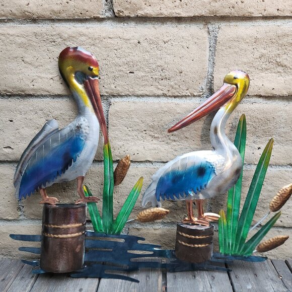 24" L, Pelican Pair Weather Resistant Metal Wall/Fence Decor - Picture 1 of 5